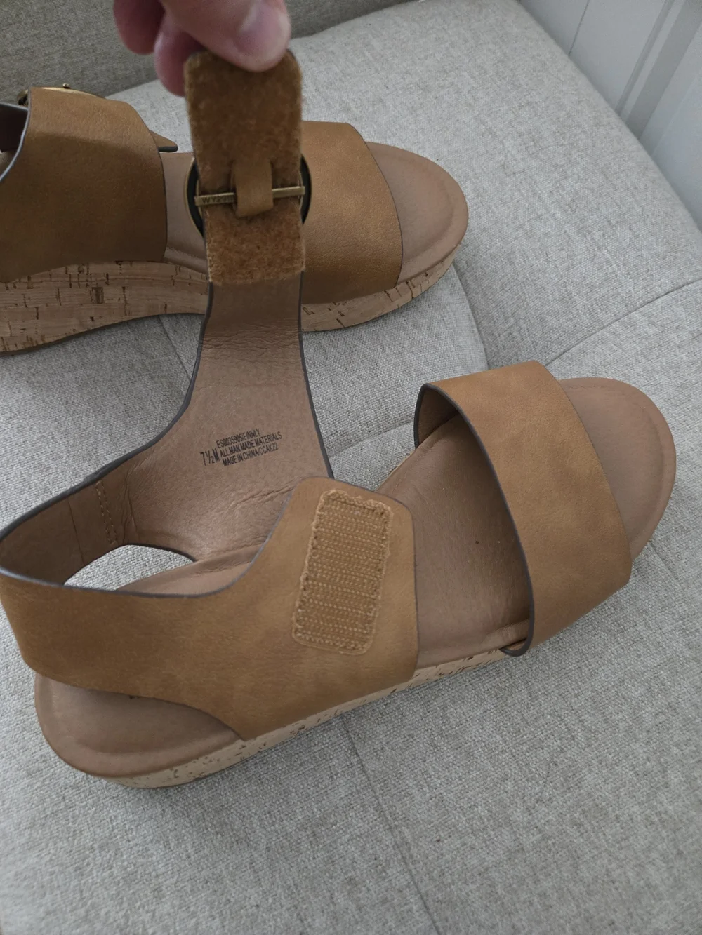 Comfort Cork Wedge Sandals in Tan with Decorative Buckle